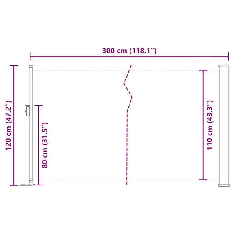 vidaXL szürke behúzható oldalsó napellenző 120 x 300 cm