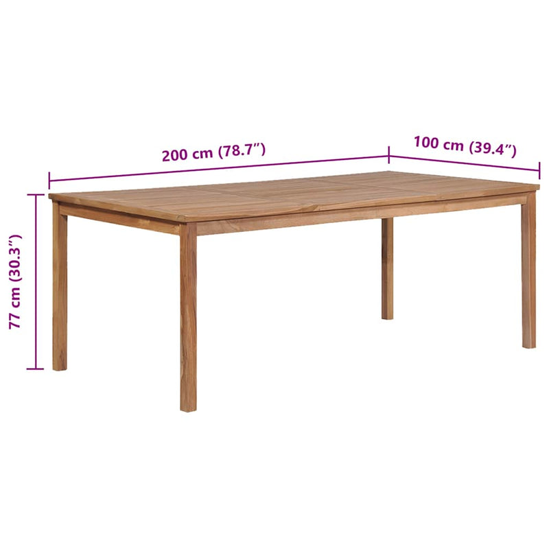 vidaXL tömör tíkfa kerti asztal 200 x 100 x 77 cm