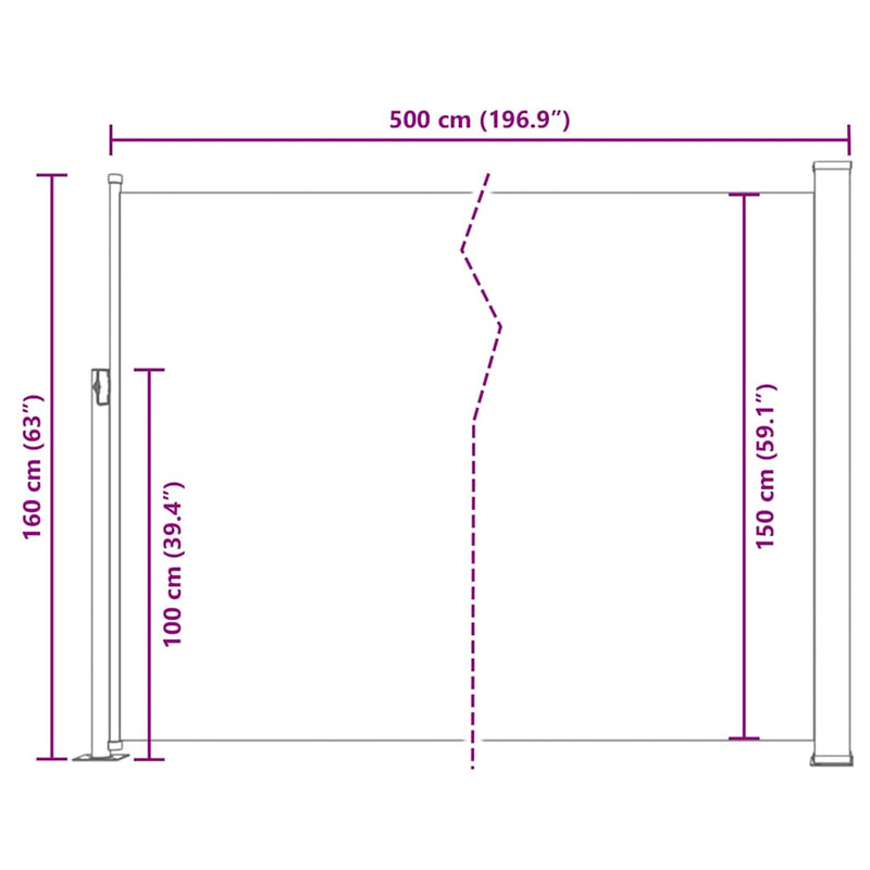 vidaXL kék behúzható oldalsó napellenző 160 x 500 cm