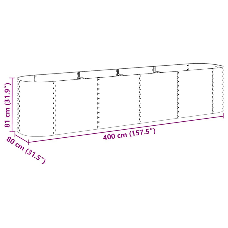 vidaXL ezüstszínű horganyzott acél kerti magaságyás 400 x 80 x 81 cm