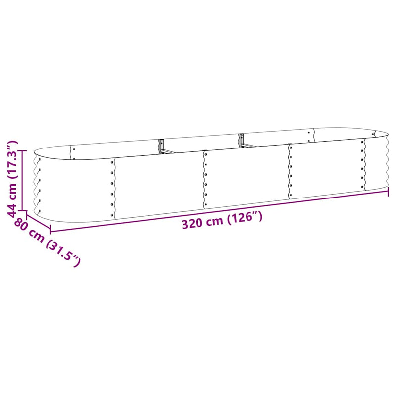 vidaXL ezüstszínű horganyzott acél kerti magaságyás 320 x 80 x 44 cm