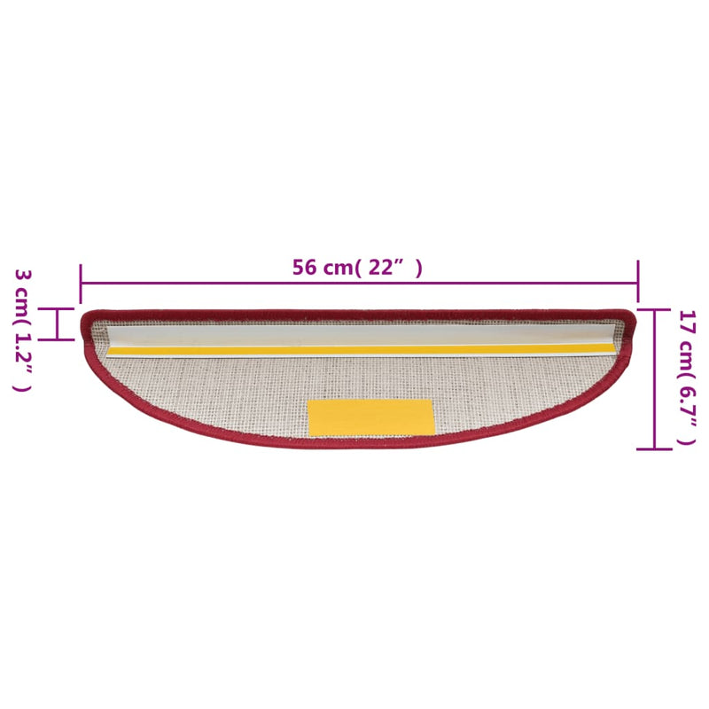 vidaXL 15 darab bordó lépcsőszőnyeg 56 x 17 x 3 cm