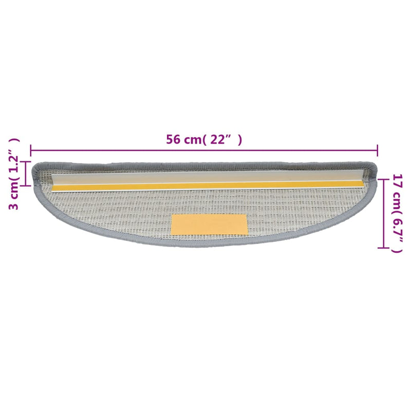 vidaXL 15 db szürke lépcsőszőnyeg 56 x 17 x 3 cm