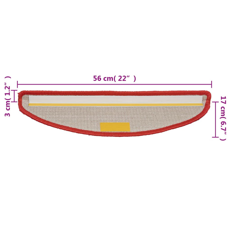 vidaXL 15 db piros lépcsőszőnyeg 56 x 17 x 3 cm