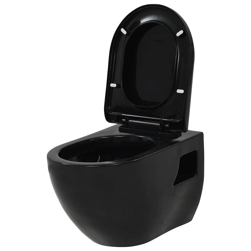 vidaXL falra szerelhető fekete kerámia WC rejtett öblítőtartállyal