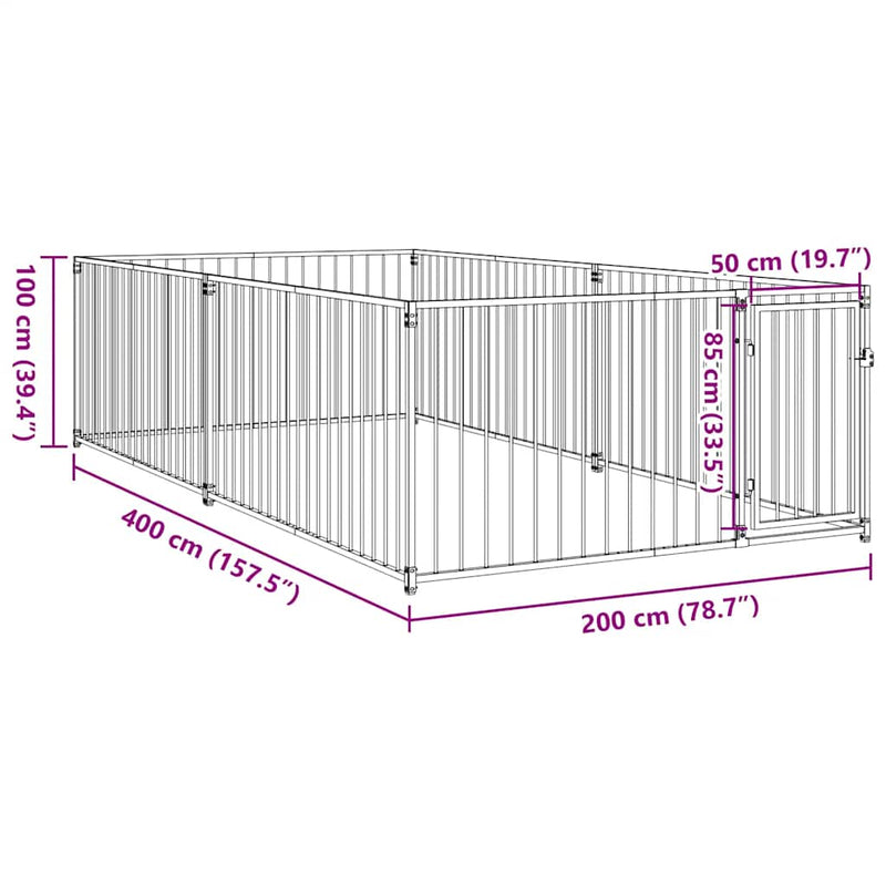 vidaXL kültéri kutyakennel 200 x 400 x 100 cm