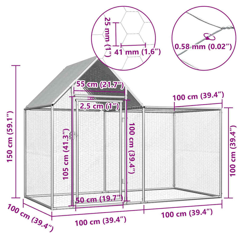 vidaXL horganyzott acél tyúkól 2 x 1 x 1,5 m