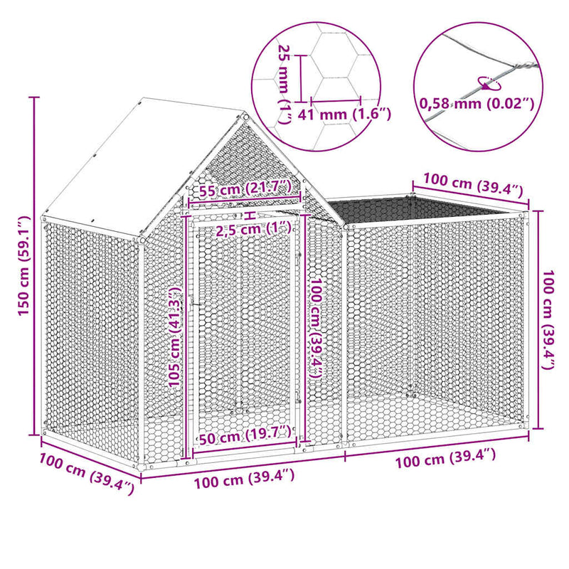 vidaXL horganyzott acél tyúkól 2 x 1 x 1,5 m