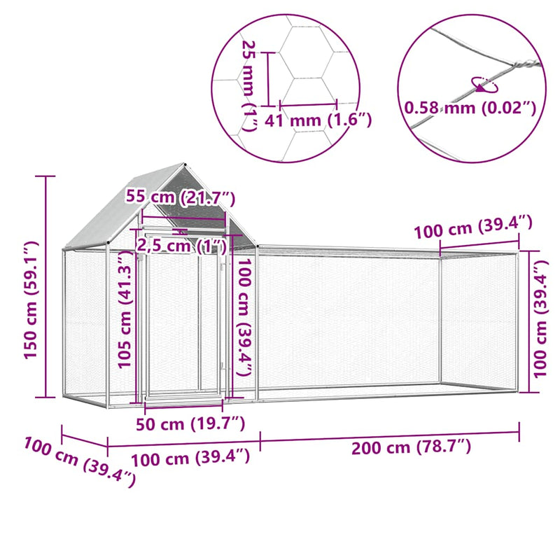 vidaXL horganyzott acél tyúkól 3 x 1 x 1,5 m