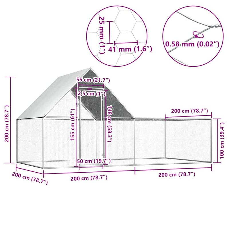 vidaXL horganyzott acél tyúkól 4 x 2 x 2 m
