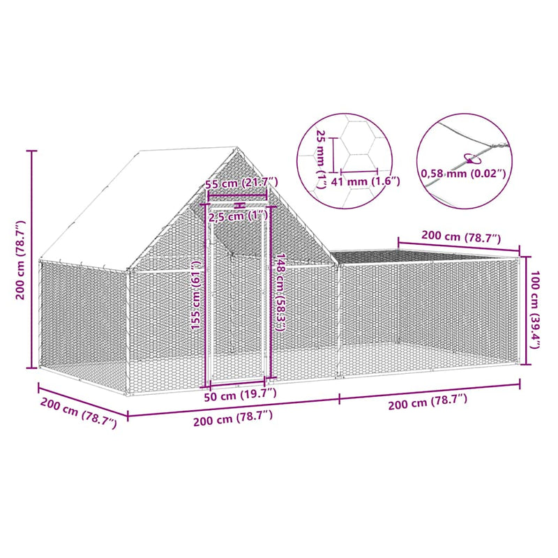 vidaXL horganyzott acél tyúkól 4 x 2 x 2 m