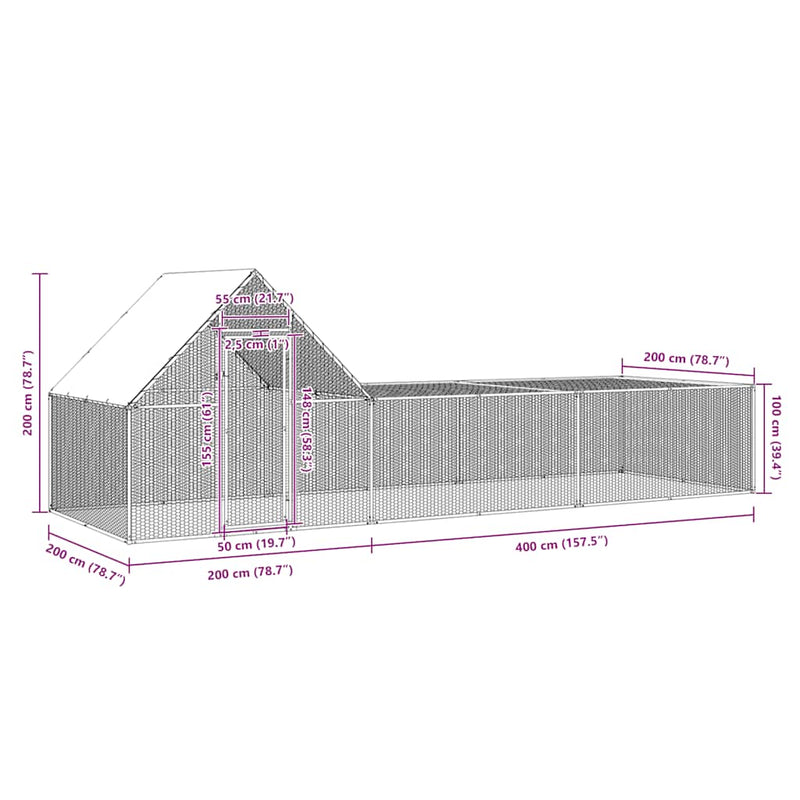 vidaXL horganyzott acél tyúkól 6 x 2 x 2 m