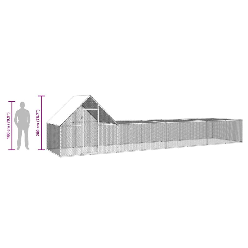 vidaXL horganyzott acél tyúkól 8 x 2 x 2 m