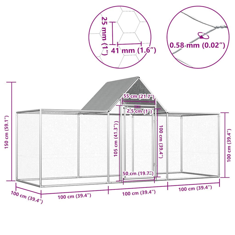 vidaXL horganyzott acél tyúkól 3 x 1 x 1,5 m
