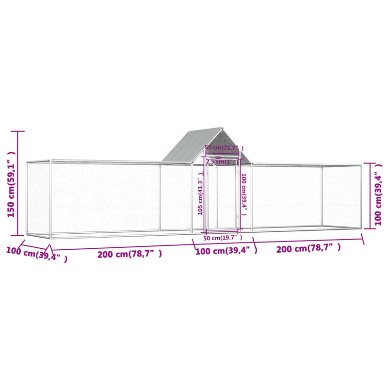 vidaXL horganyzott acél tyúkól 5 x 1 x 1,5 m