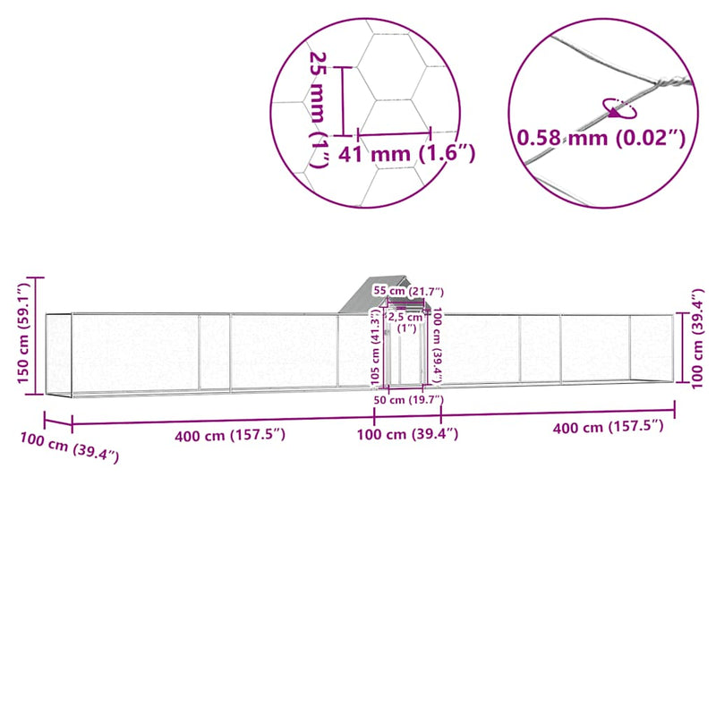 vidaXL horganyzott acél tyúkól 9 x 1 x 1,5 m