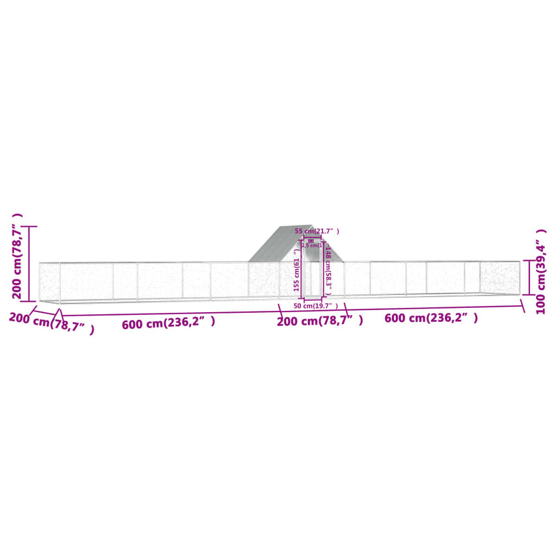 vidaXL horganyzott acél tyúkól 14 x 2 x 2 m