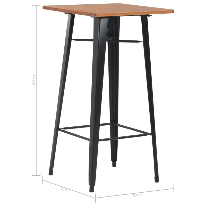 vidaXL fekete tömör fenyőfa és acél bárasztal 60 x 60 x 108 cm