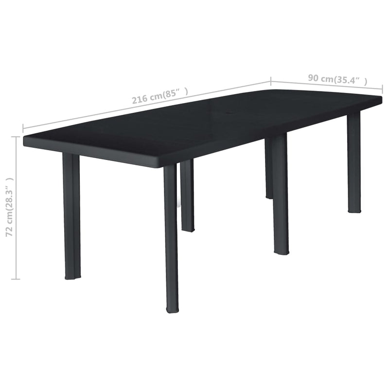 vidaXL antracitszürke műanyag kerti asztal 216 x 90 x 72 cm