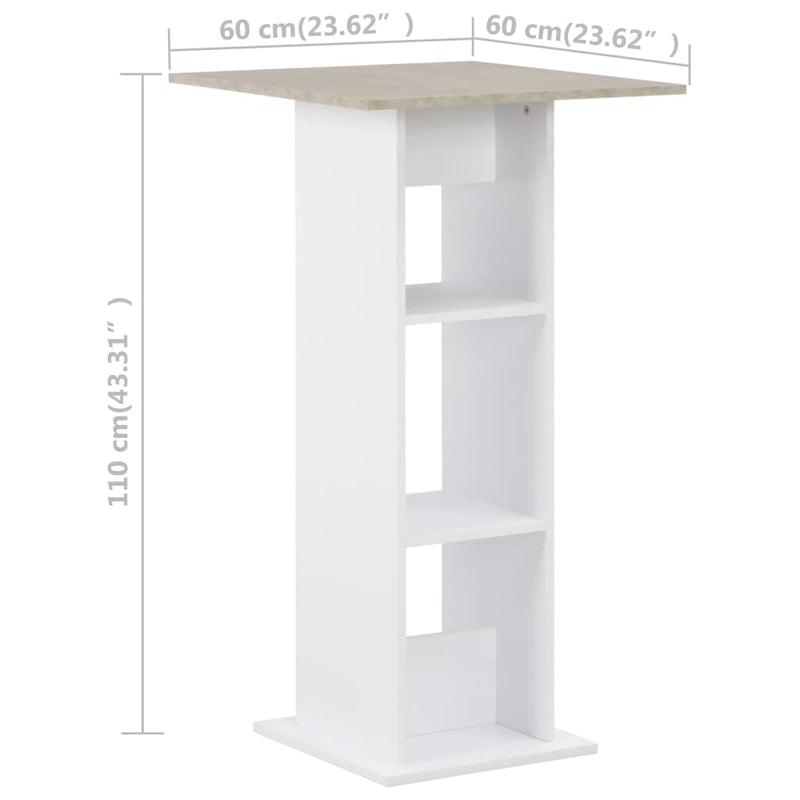 vidaXL fehér és betonszürke bárasztal 60 x 60 x 110 cm