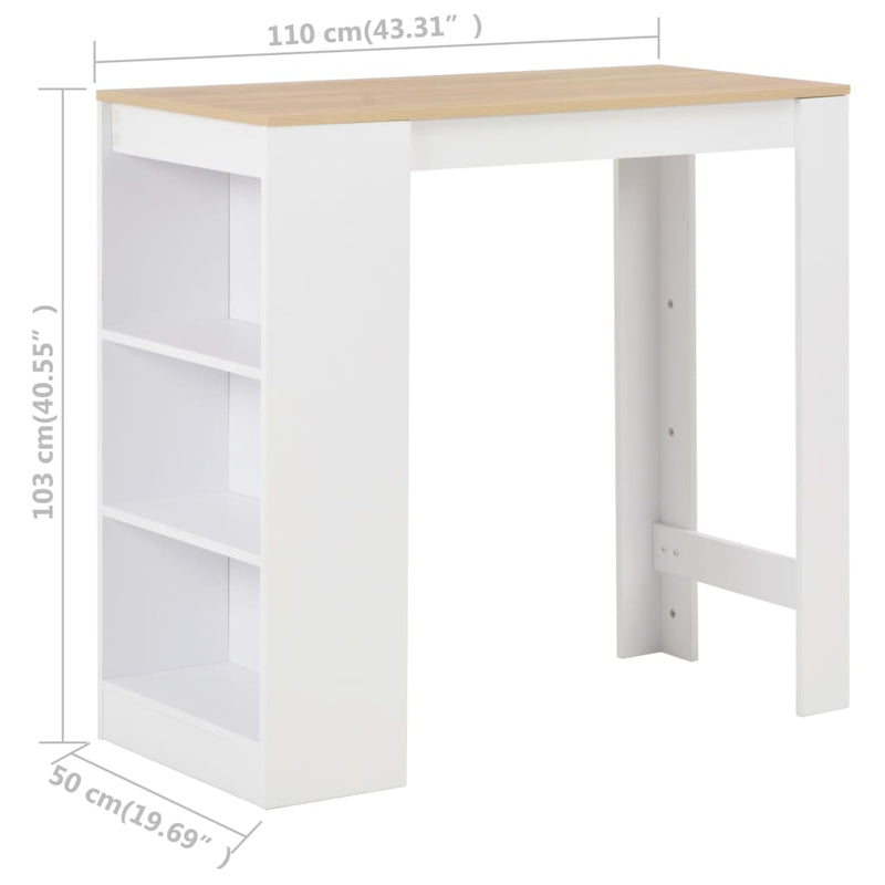 vidaXL fehér bárasztal polccal 110 x 50 x 103 cm
