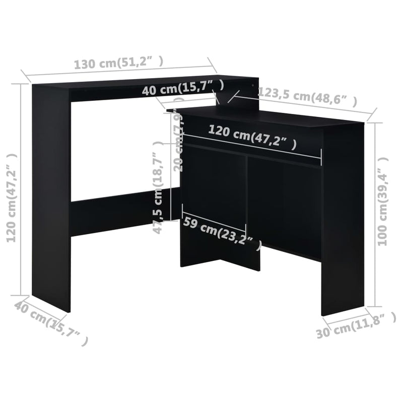 vidaXL fekete bárasztal 2 asztallappal 130 x 40 x 120 cm