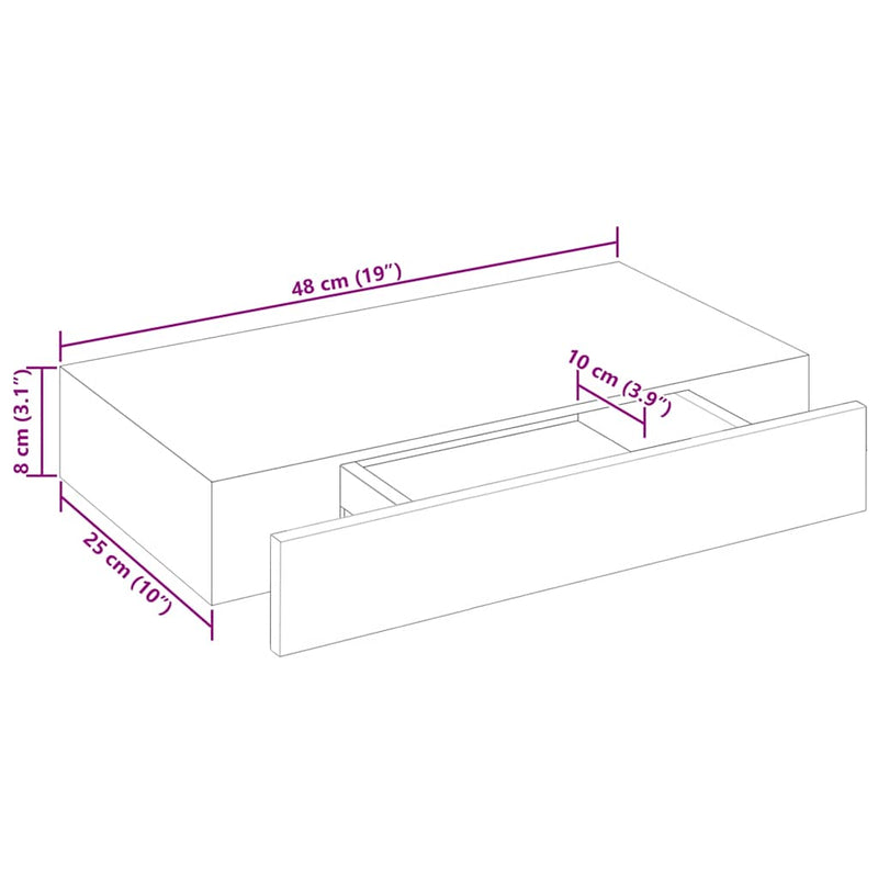 vidaXL 2 db fehér lebegő fali polc fiókkal 48 cm