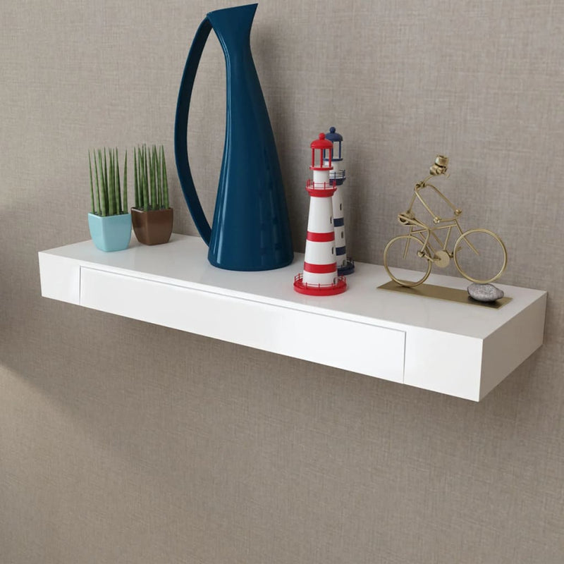 vidaXL 2 db fehér lebegő fali polc fiókkal 80 cm