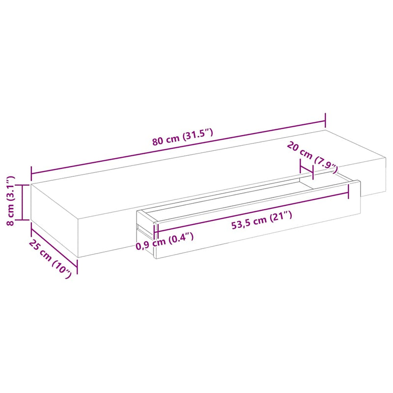 vidaXL 2 db fehér lebegő fali polc fiókkal 80 cm