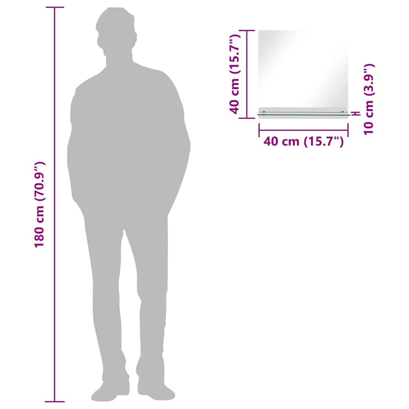 vidaXL edzett üveg falitükör polccal 40 x 40 cm