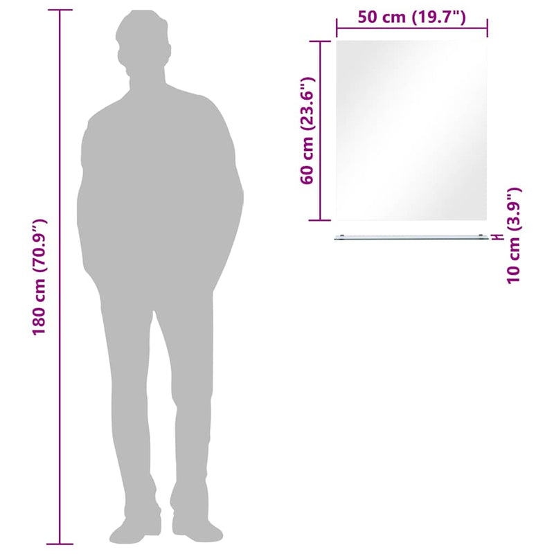 vidaXL edzett üveg falitükör polccal 50 x 60 cm