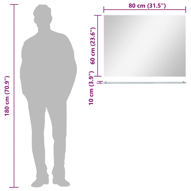 vidaXL edzett üveg falitükör polccal 80 x 60 cm