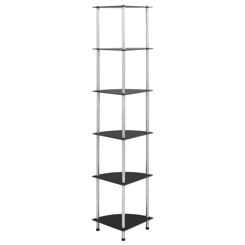vidaXL 6 szintes fekete edzett üveg polc 30 x 30 x 160 cm