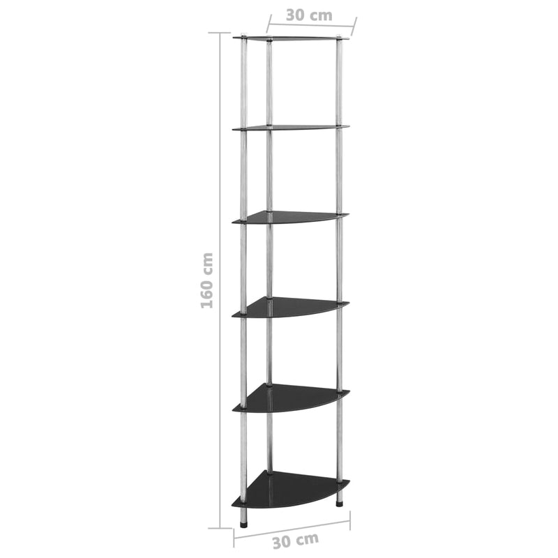 vidaXL 6 szintes fekete edzett üveg polc 30 x 30 x 160 cm