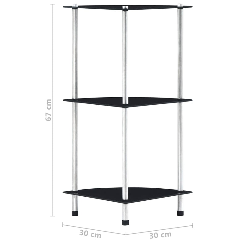 vidaXL 3 szintes fekete edzett üveg polc 30 x 30 x 67 cm