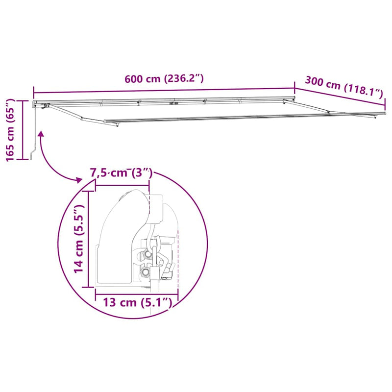 vidaXL Napernyő Fehér 6 x 3 m Fém