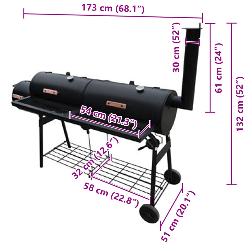 vidaXL NEVADA fekete, füstölővel kombinált grillező XL