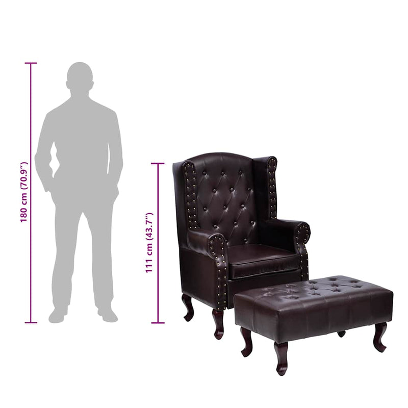 vidaXL sötétbarna műbőr fotel lábzsámollyal