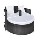 vidaXL fekete polyrattan kerti ágy napernyővel