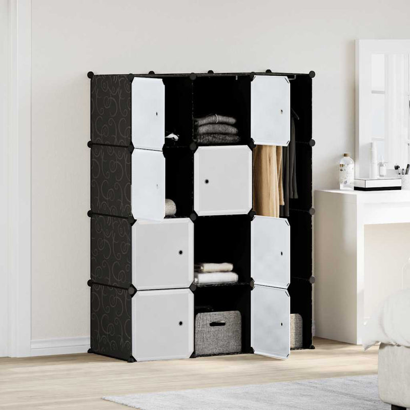 vidaXL fekete/fehér szekrény 9 tárolórekesszel 109x36,5x143 cm