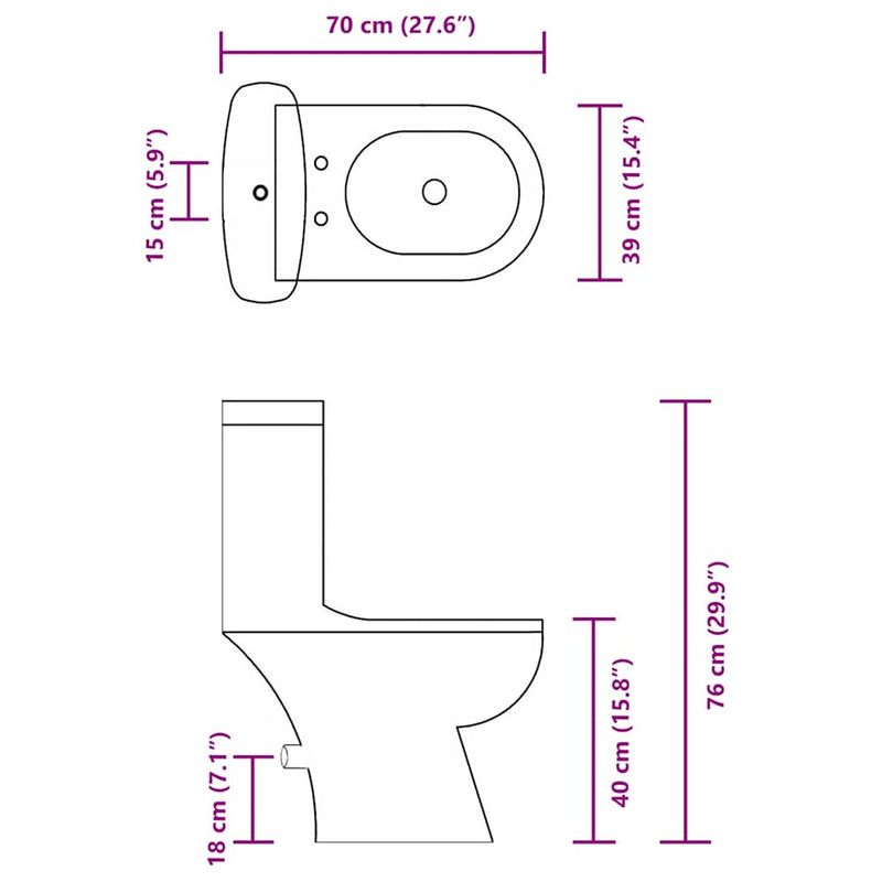 vidaXL fehér WC tartállyal