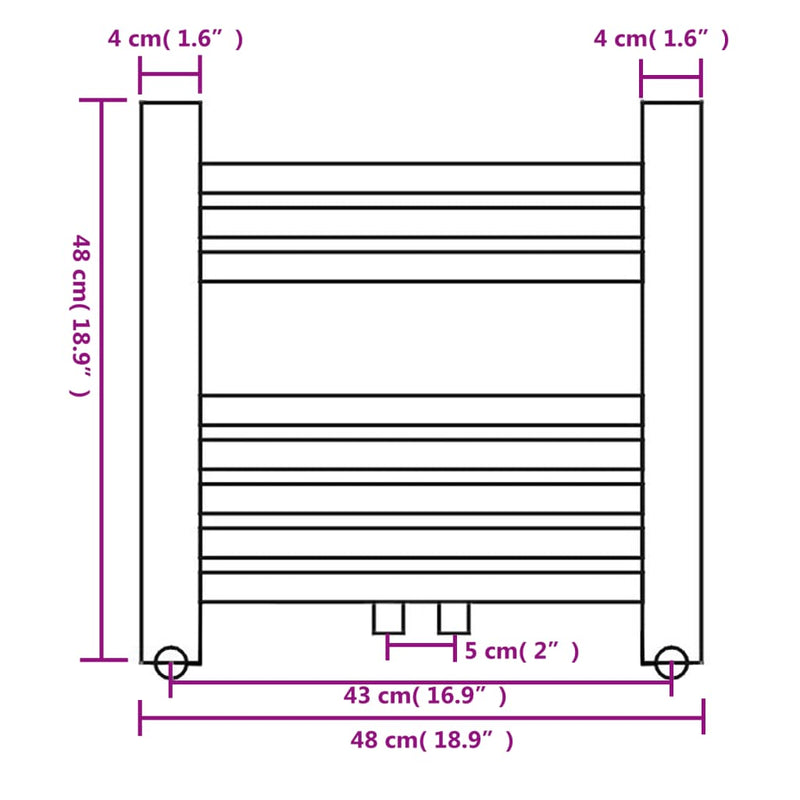 Fürdőszobai egyenes törölközőradiátor központi fűtéssel 480 x 480 mm