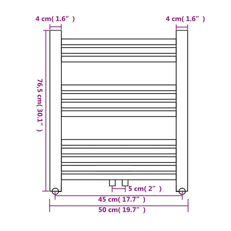 Fürdőszobai egyenes törölközőradiátor központi fűtéssel 500 x 764 mm