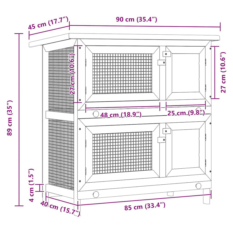 vidaXL kültéri fa nyúlketrec kisállatok számára 4 ajtóval