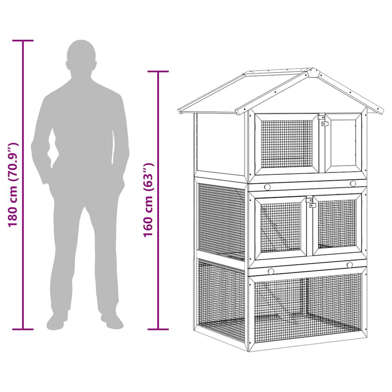 vidaXL kültéri 3-szintes fa nyúlketrec/kisállatketrec