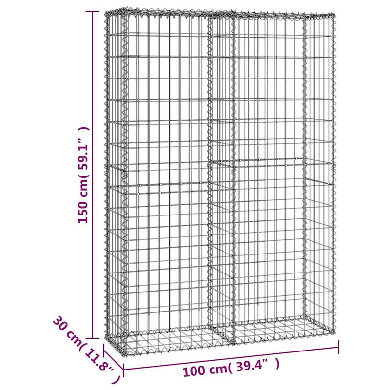 vidaXL gabion kosár fedéllel horganyzott drótból 150 x 100 x 30 cm