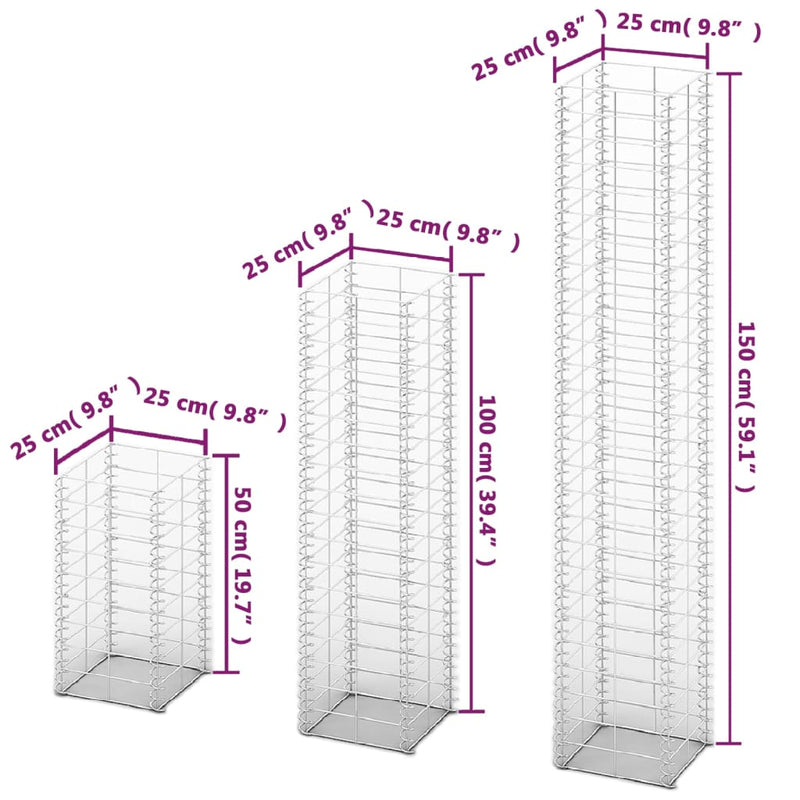 vidaXL  3 db gabion kosár horganyzott drótból