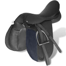 Lovaglás Nyereg Készlet 17,5 "Valódi Bőr Fekete 12 cm 5-az-1- be