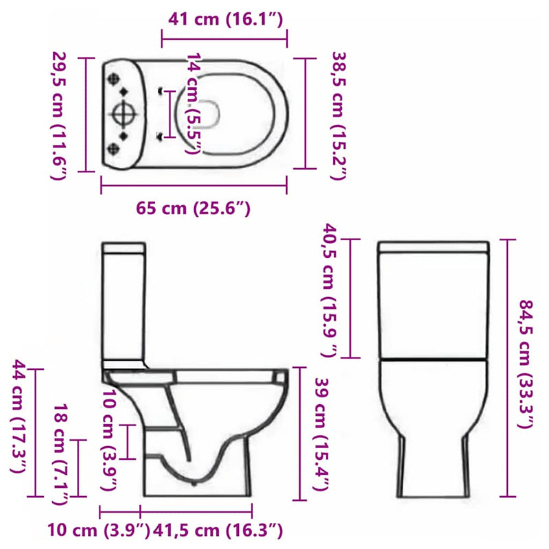 vidaXL fekete kerámia fürdőszobai kerek WC