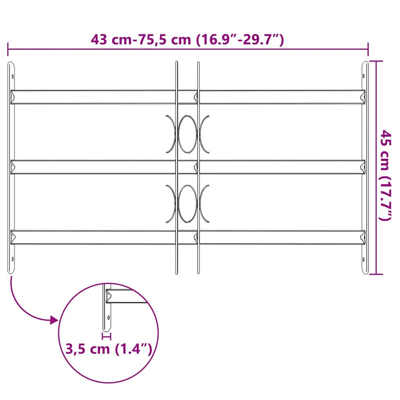 3 keresztrudas állítható biztonsági rács ablakra 500-650 mm